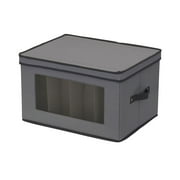 Household Essentials Stemware Storage Box, Windowed Storage with Lid, 12 Storage Compartments, Double Handles, Perfect for Storing Special Occasion Glassware, Gray