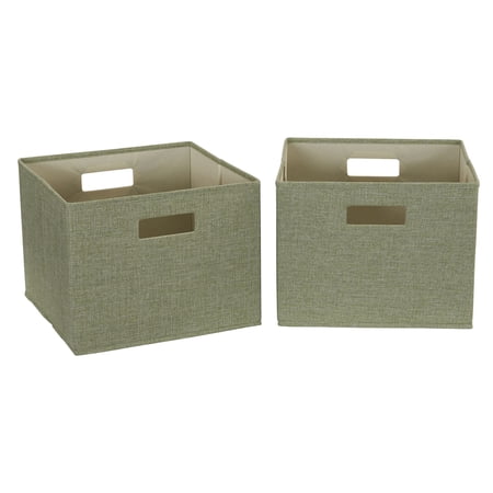Household Essentials Storage Cubes 2 pack, Blended Poly-Cotton Canvas, Foldable Fiberboard Frame with Cut-out Handles, Open Top, Perfect for Storage and Detailed Organization, Celery