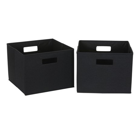 Household Essentials Storage Cubes 2 pack, Blended Poly-Cotton Canvas, Foldable Fiberboard Frame with Cut-out Handles, Open Top, Perfect for Storage and Detailed Organization, Black