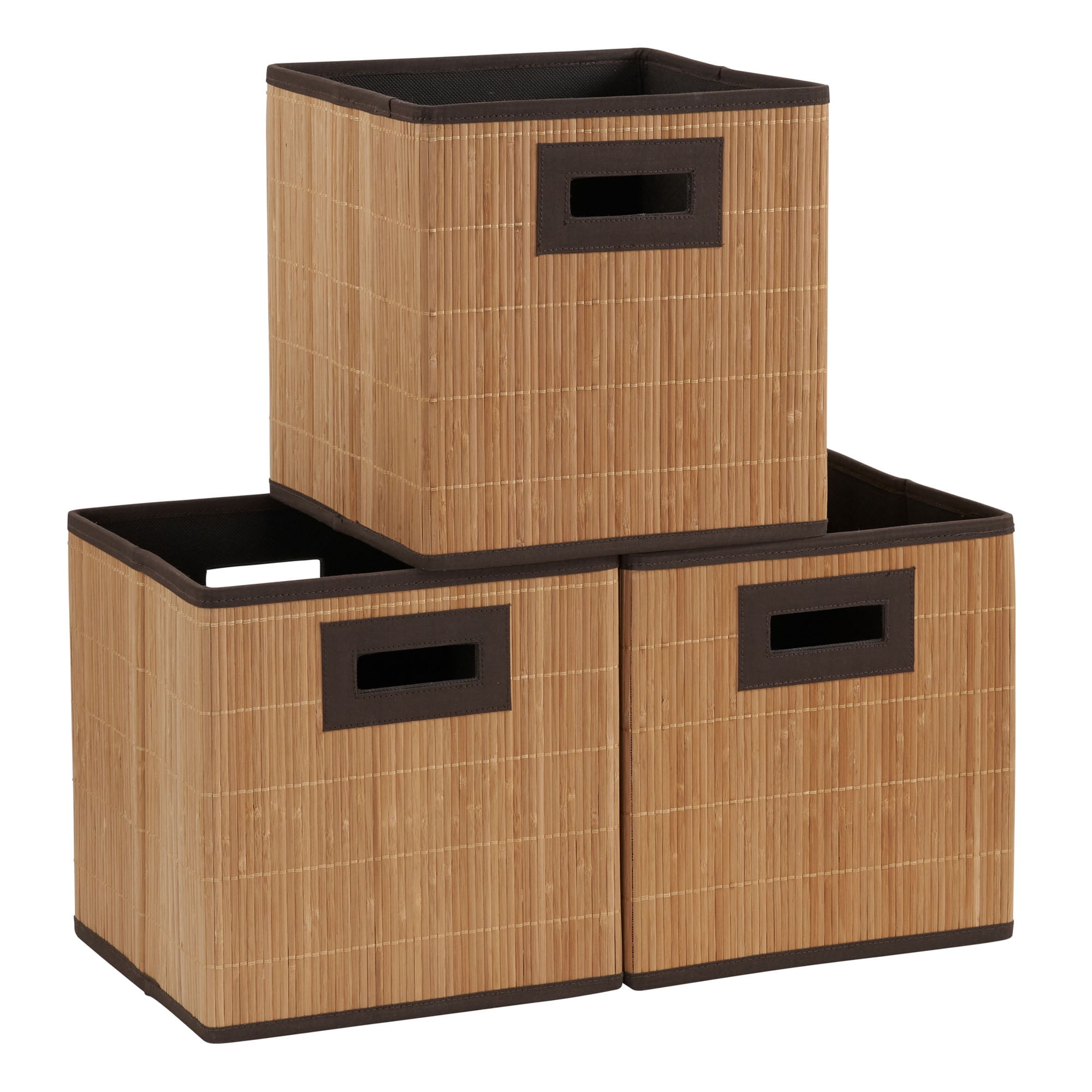 Natural Bamboo and Fabric Storage Cubes Set of 3