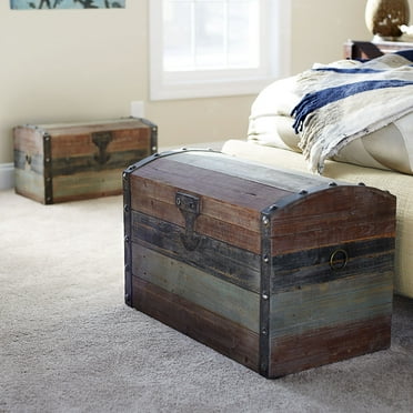 Household Essentials Stripped Weathered Wooden Storage Trunk, Large