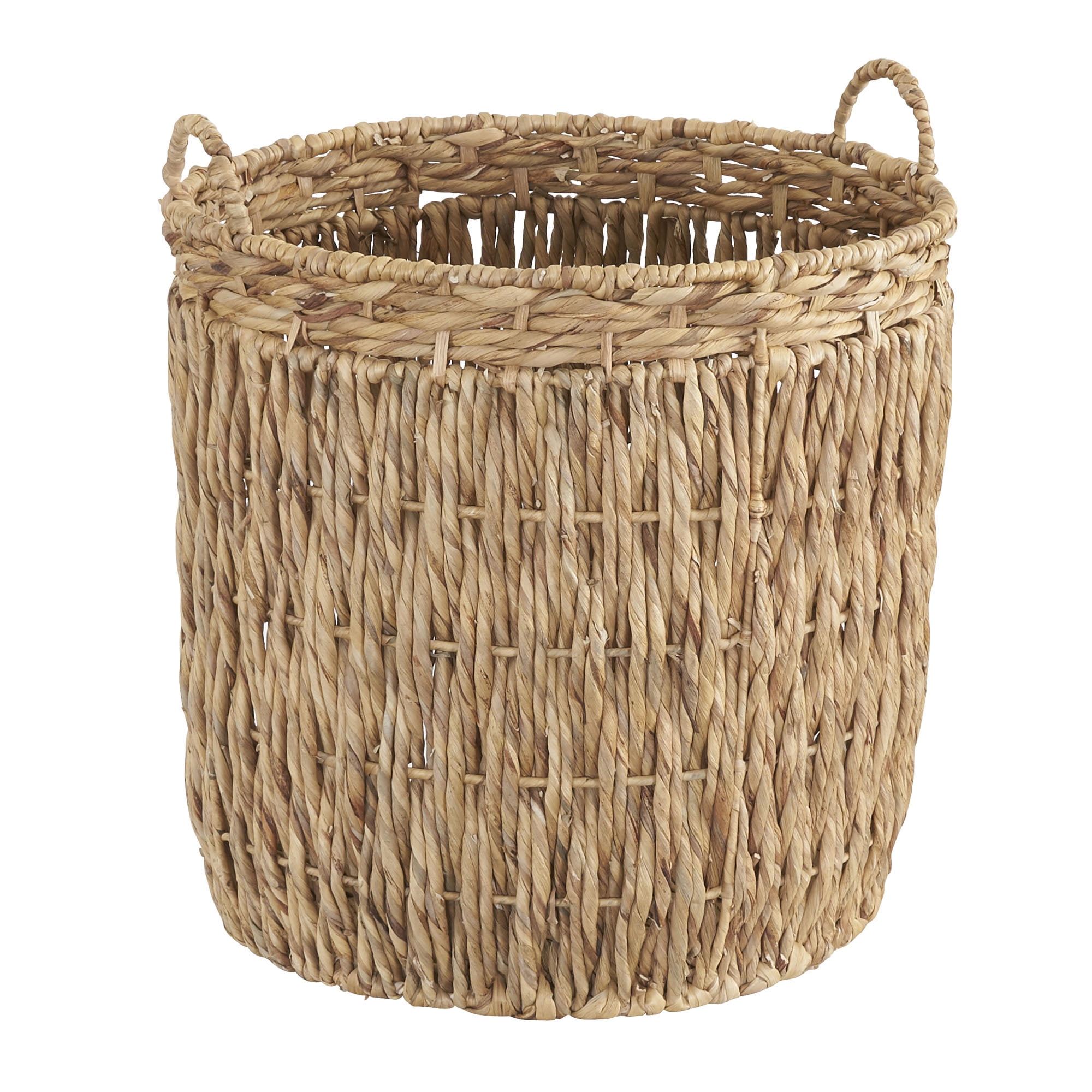Household Essentials Tall Wicker Floor Basket, Woven Decorative Basket with Handles, Handmade, Great for Laundry and Storage, Natural