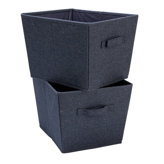 Household Essentials Tapered Fabric Hard-Sided Storage Bins with Cloth Handles, Set of 2, Denim