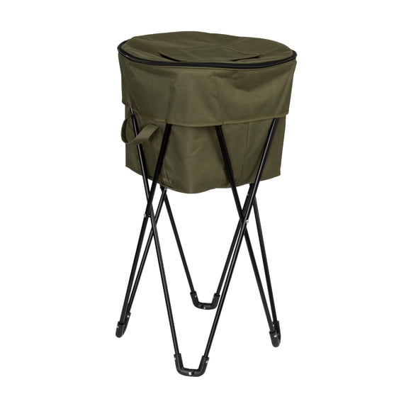 Household Essentials Thermal Standing Cooler with Travel Bag, Heavy-Duty Polyester, Black Powder Coated Steel Legs, Leak-Resistant PE Liner, Zippered Lid and Quick Access Top, Foldable, Olive Green