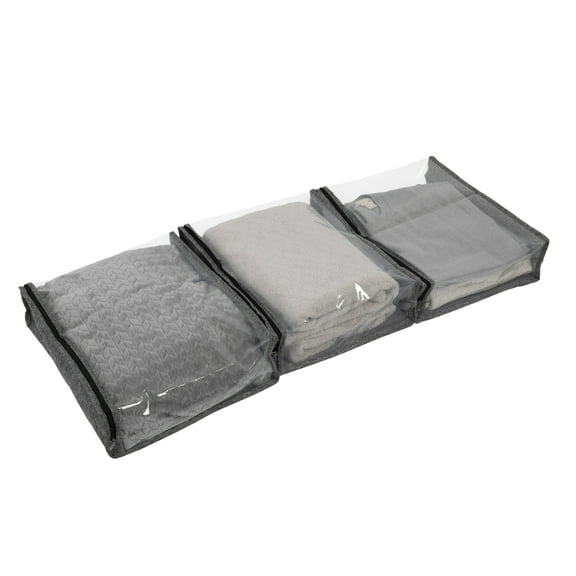 Household Essentials Under Bed Zippered Sweater Storage Bags with Clear Vision Panel, Set of 3, Graphite Grey
