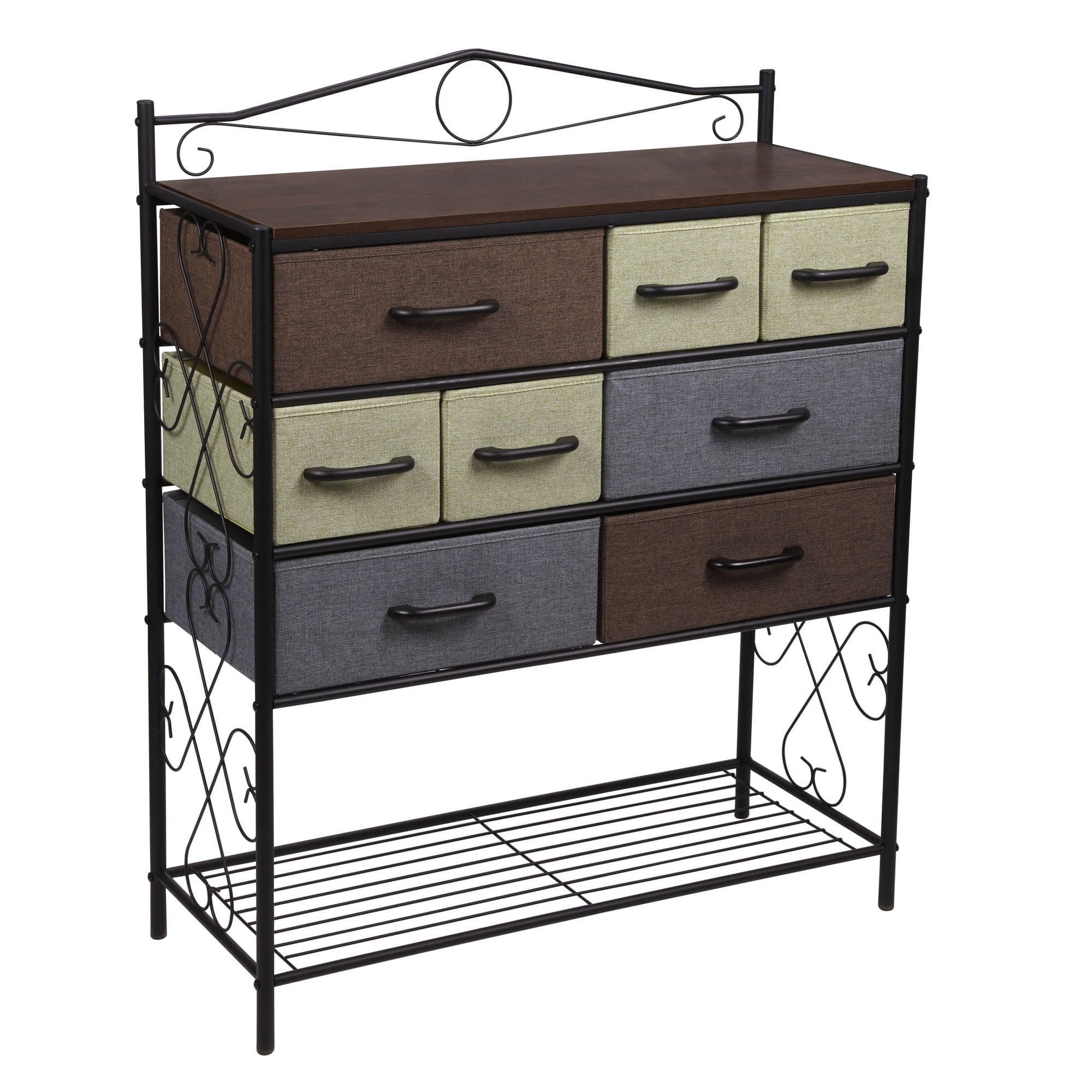 Victoria Coastal Black 8-Drawer Organizer with Walnut Wood Accents
