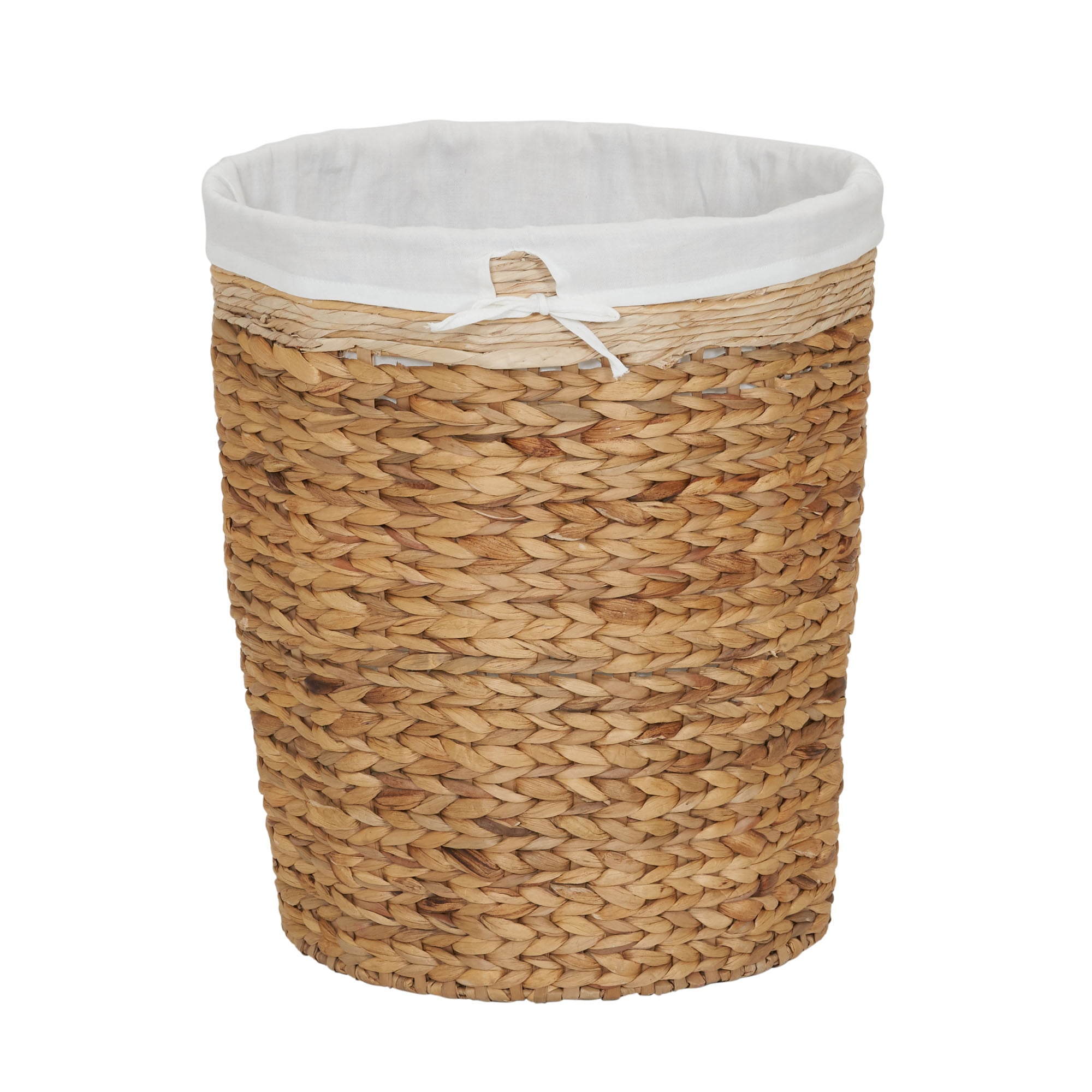 Beige Round Wicker Laundry Hamper with Liner