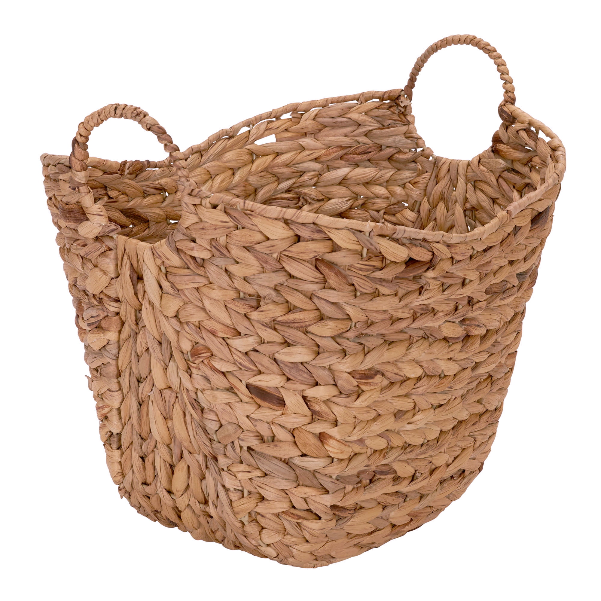 Golden Toffee Water Hyacinth Round Wicker Basket with Metal Frame