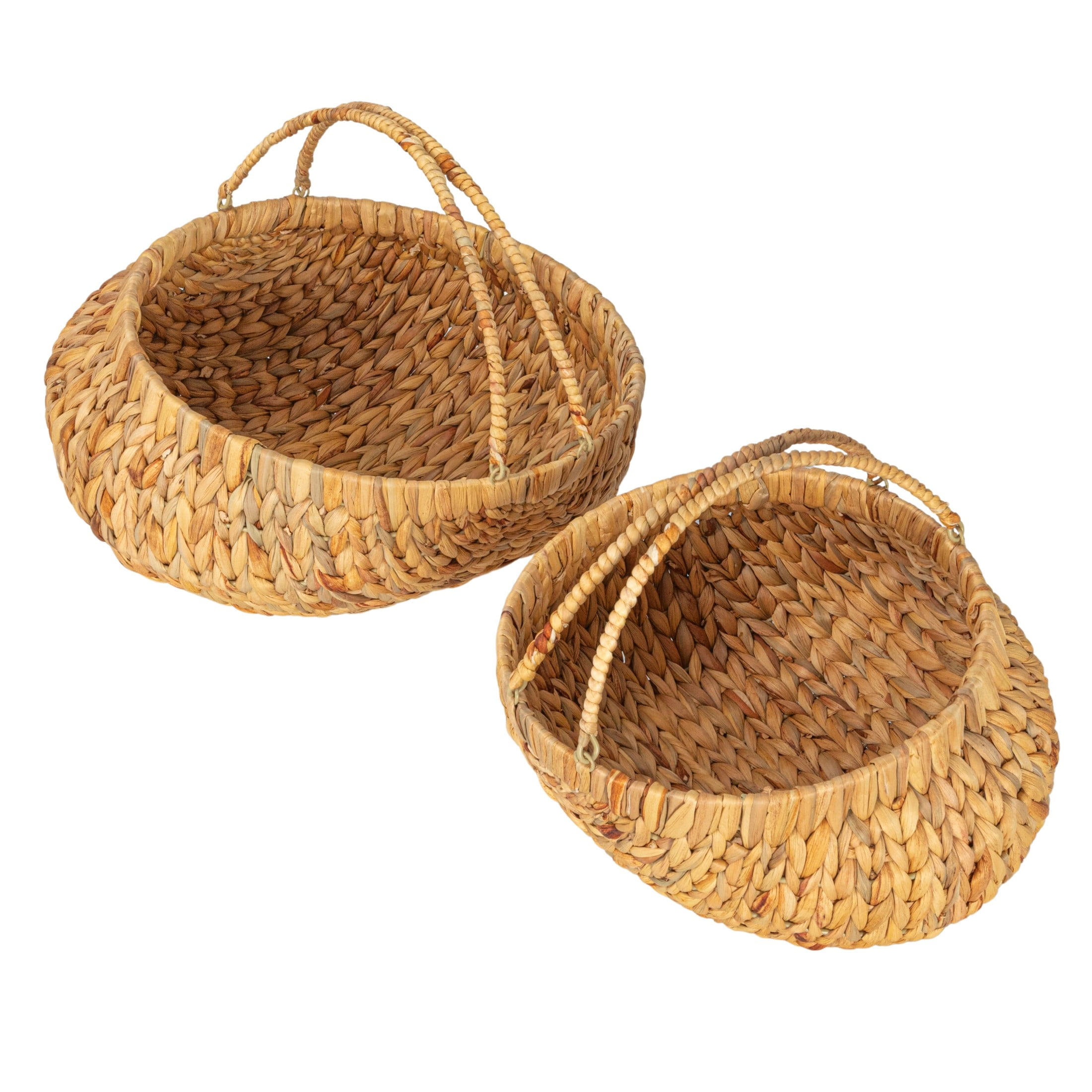 Household Essentials Water Hyacinth Handwoven Flower Basket Set, Natural, Set of 2
