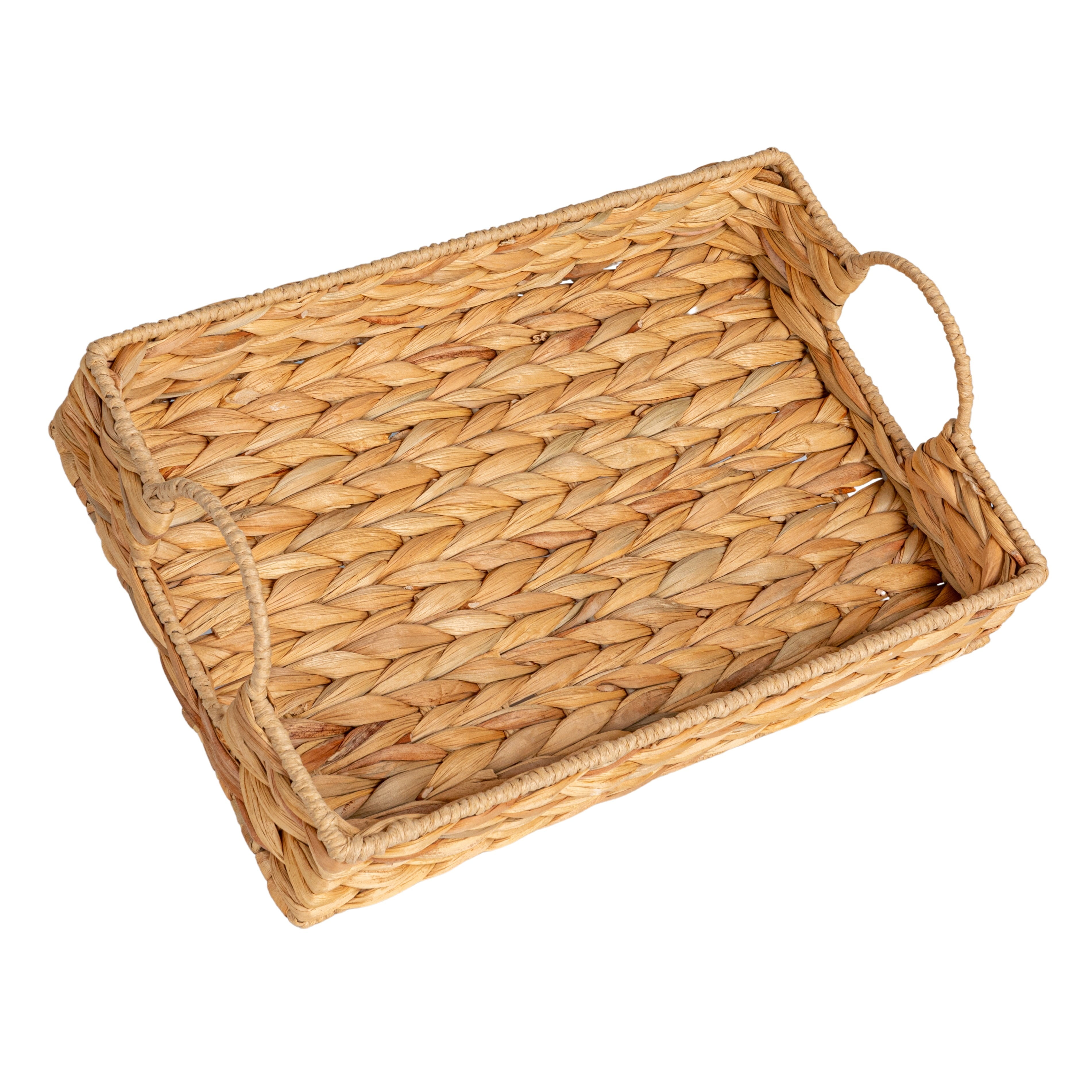 Natural Water Hyacinth Handwoven Tray with Cutout Handles