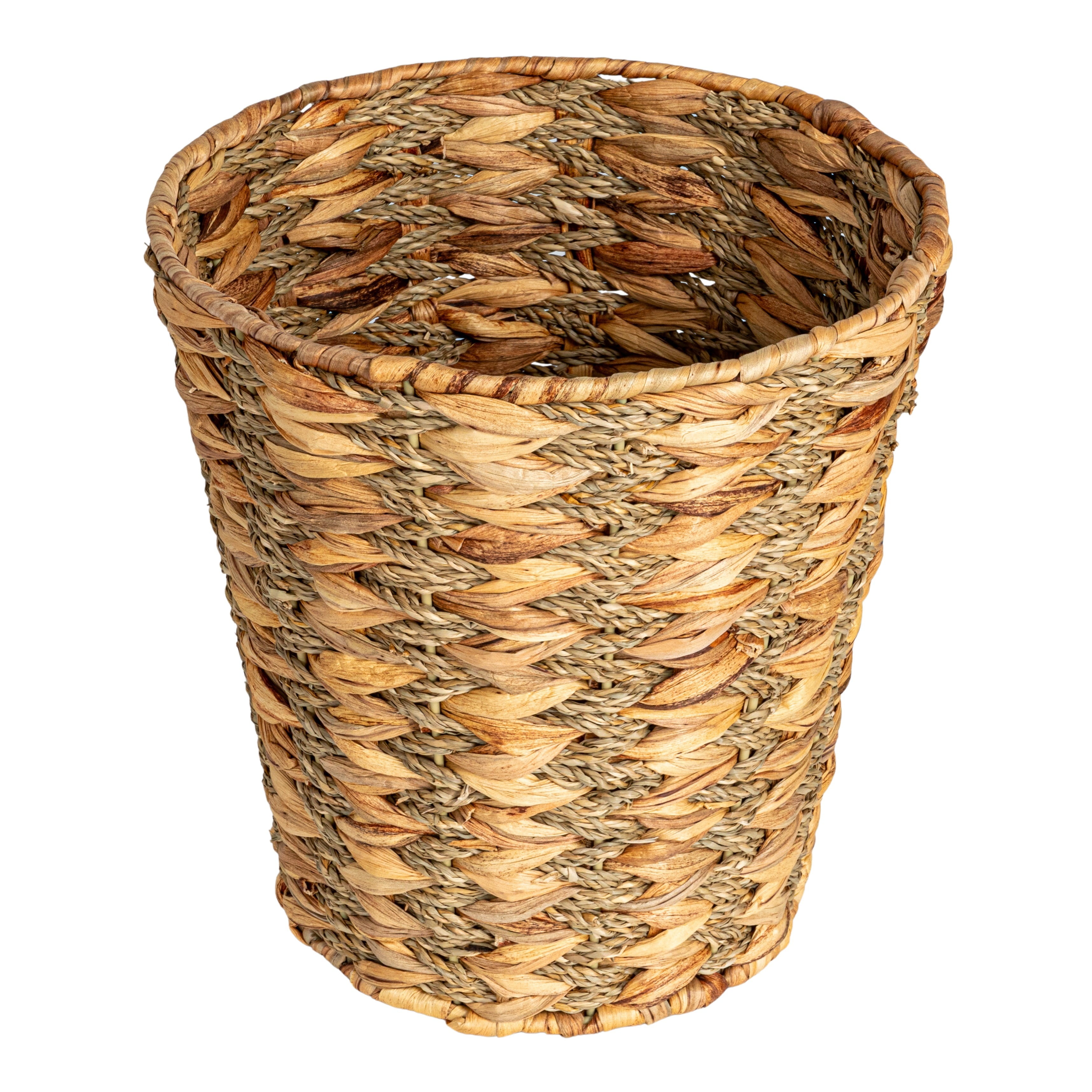 Natural Water Hyacinth and Seagrass Round Waste Basket