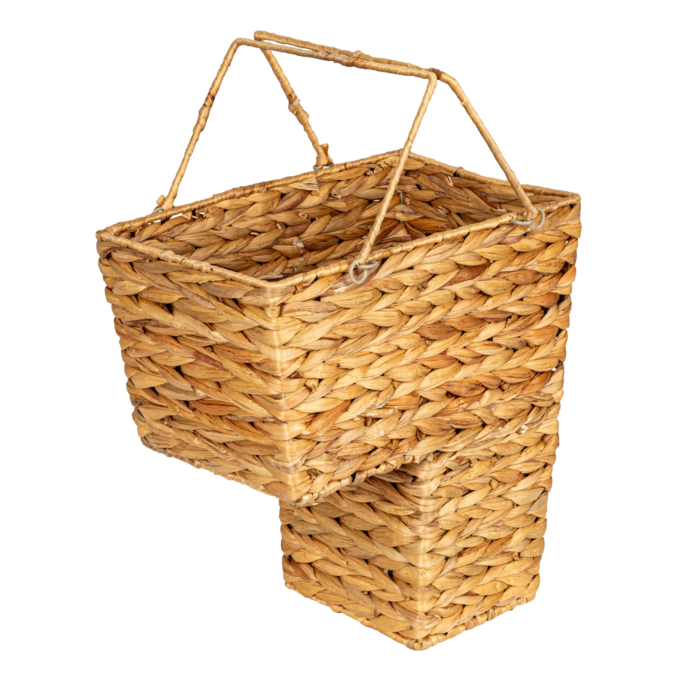 Natural Water Hyacinth Handwoven Wicker Stair Basket with Handles