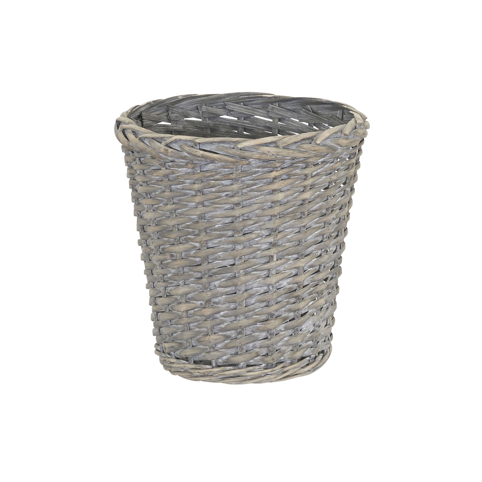 Gray Wash Willow Wicker Waste Basket with Plastic Liner