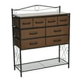 thumbnail image 1 of Household Essentials Victoria Dresser Table Storage Organizer with 8 Drawers and Shoe Shelf Black Metal Frame and Mid Century Walnut Wood Grain Top, 1 of 7