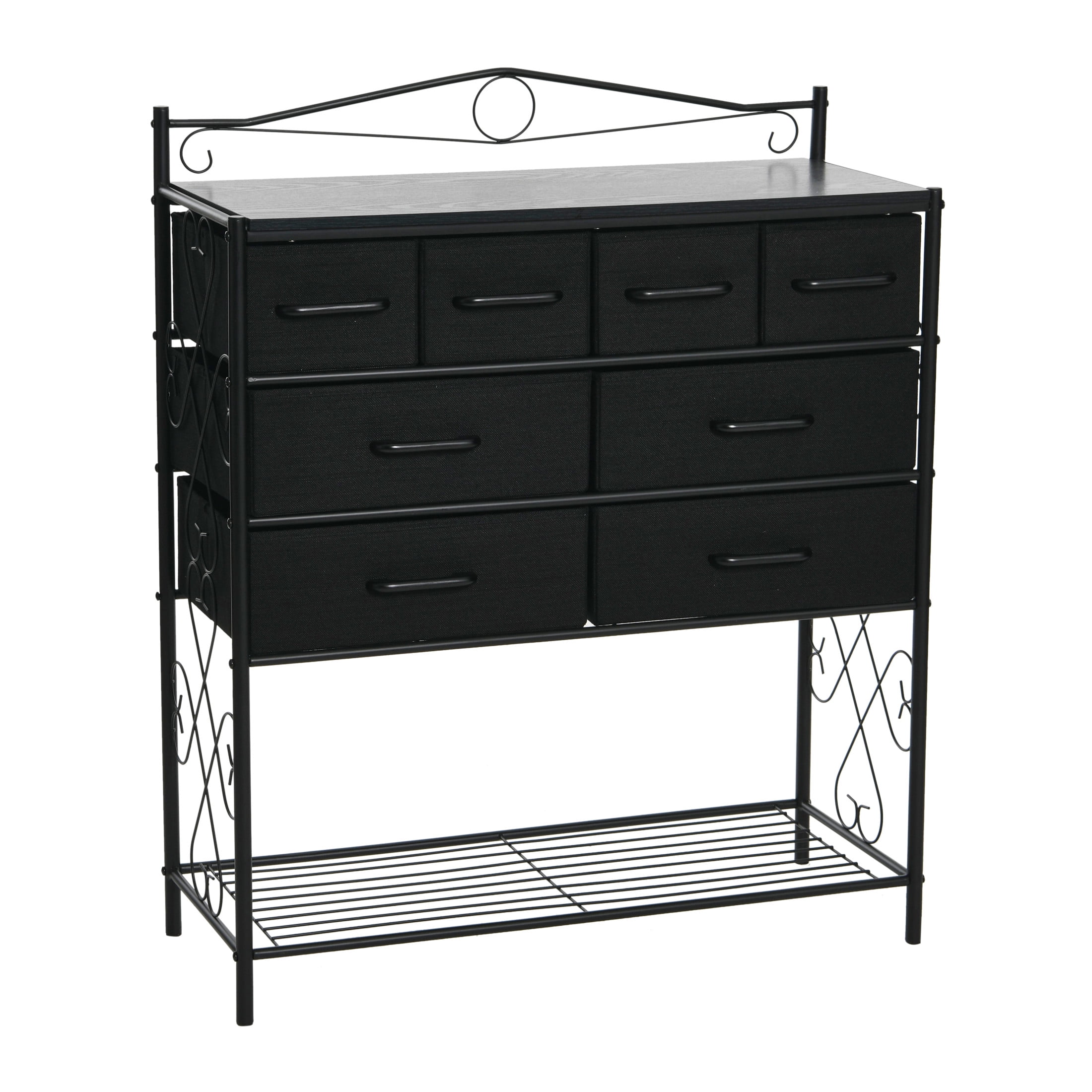 Black Oak Coastal Vertical Dresser with Metal Frame