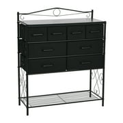 Household Essentials Victoria Dresser Table Storage Organizer with 8 Drawers and Shoe Shelf Black Metal Frame and Black Oak Wood Grain Top