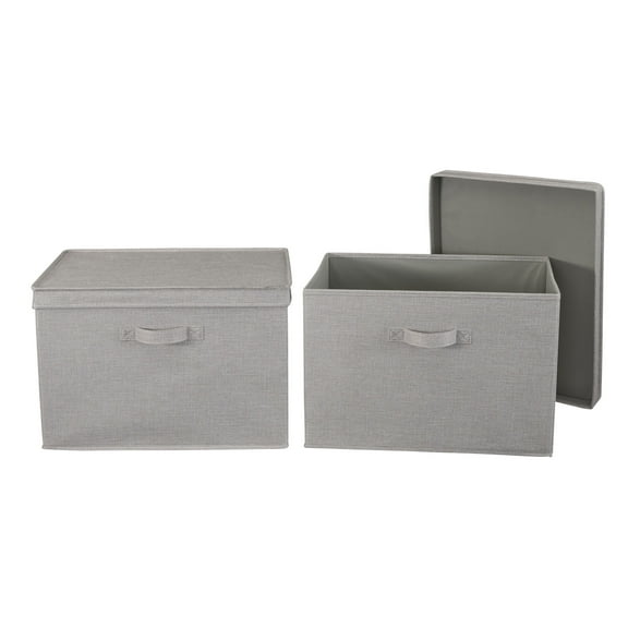 Household Essentials Wide KD Storage Box With Lid Box, 18.5”x15”x12”, Sides With Cardboard Reinforcement for Added Sturdiness, Ideal Closet Storage Solution, Includes Handle for Easy Access, Silver