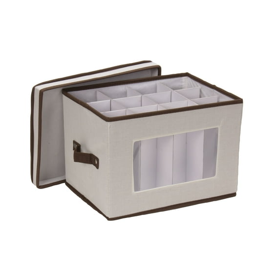 Household Essentials Champagne Flute Storage Box, 12 Sturdy Compartments, Windowed Front Panel, 2 Riveted Handles, Foldable and Stackable Storage Box