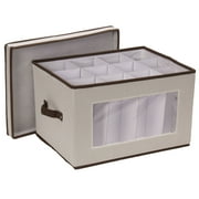 Household Essentials Stemware Storage Box, Windowed Storage with Lid, 12 Storage Compartments, Double Handles, Perfect for Storing Special Occasion Glassware