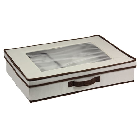 Household Essentials Flatware Storage Box, Windowed Lid and Front Handle, 8 Compartment Lift-out Tray, 4 Fabric Pouches, Perfect for Special Occasion Flatware