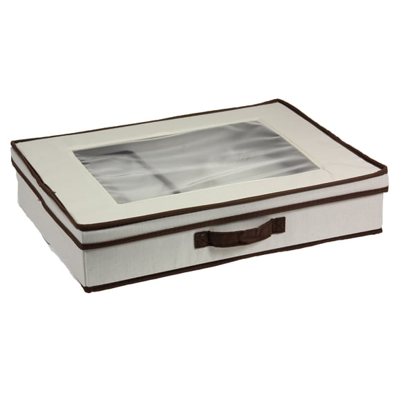 Household Essentials Flatware Storage Box, Windowed Lid and Front Handle, 8 Compartment Lift-out Tray, 4 Fabric Pouches, Perfect for Special Occasion Flatware