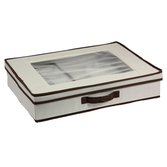 Household Essentials Flatware Storage Box, Windowed Lid and Front Handle, 8 Compartment Lift-out Tray, 4 Fabric Pouches, Perfect for Special Occasion Flatware