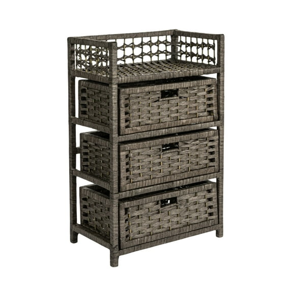 Household Essentials Woven 3 Drawer Chest with Cutout Handles, Paper Rope, Grey