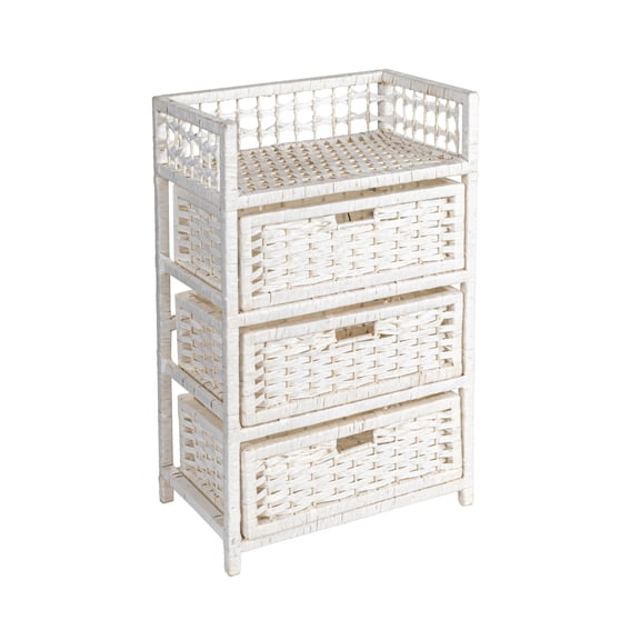 Household Essentials Woven 3 Drawer Chest with Cutout Handles, Paper Rope, White