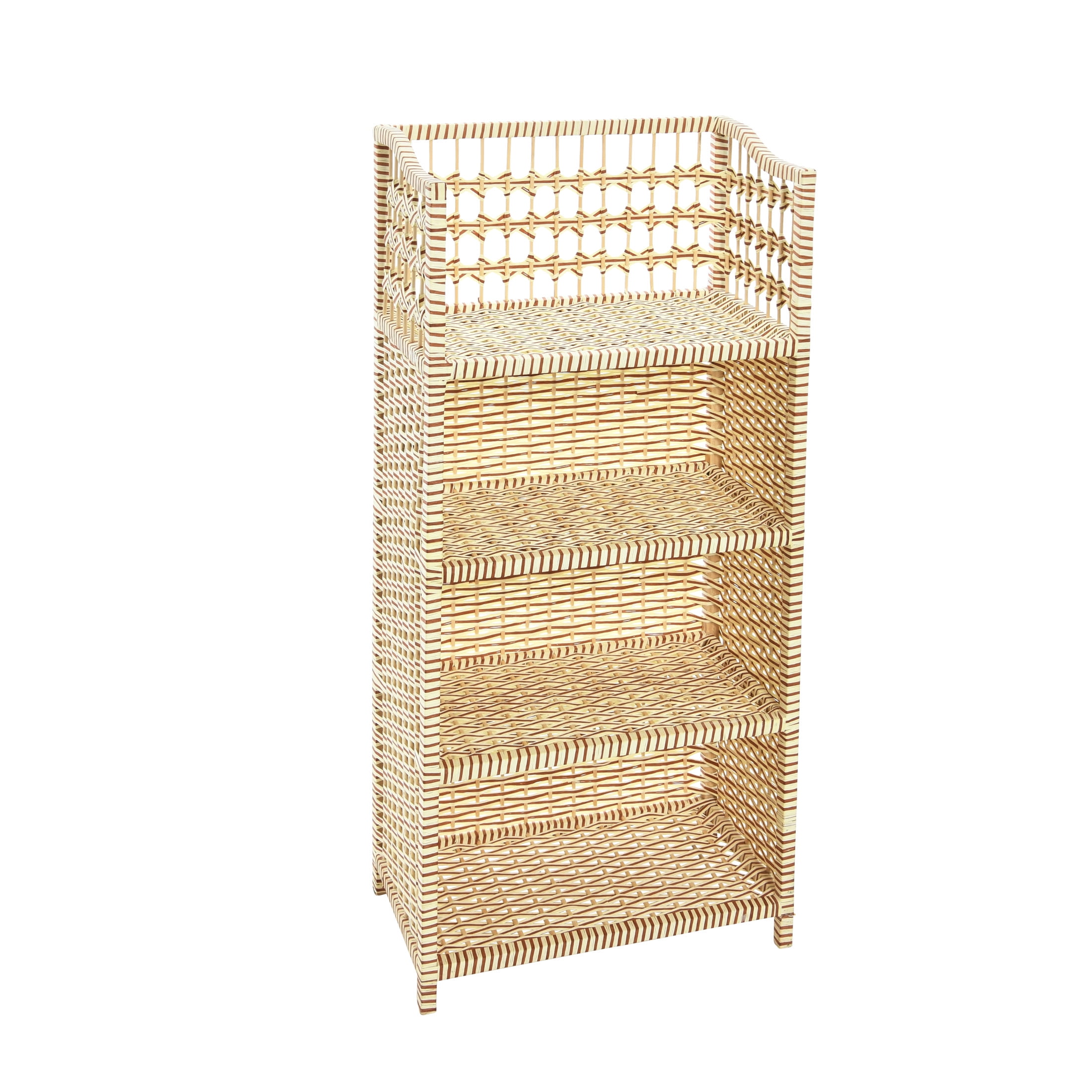 Cream and Tan Woven Paper Rope 4-Shelf Bookcase