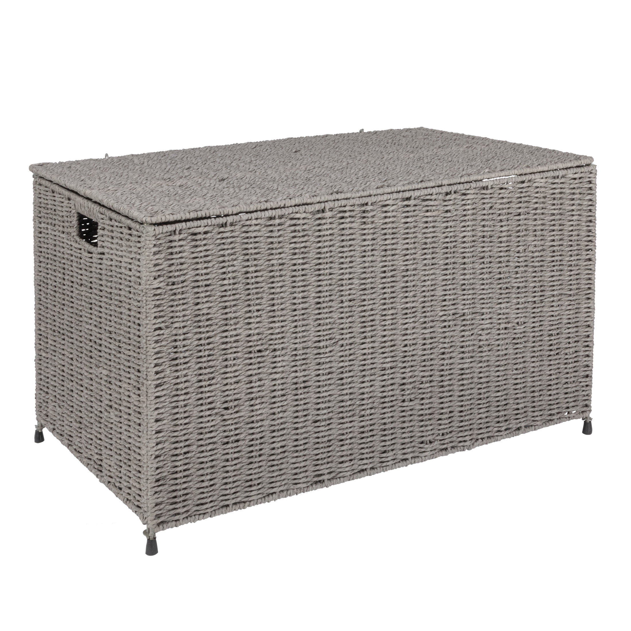 Large Gray Woven Paper Rope Storage Chest with Hinged Lid