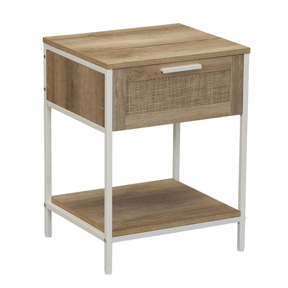 Household Essentials Bungalow Rattan End Table, Coastal Oak