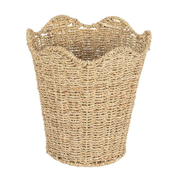 Household Essentials Woven Seagrass Wastebin with Scalloped Edge