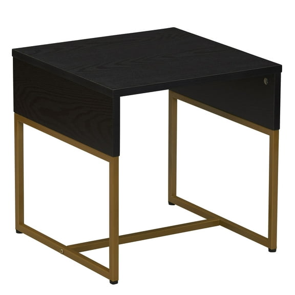 Household Essentials Wrap Square Side End Table Black Oak Wood Grain and Gold Metal
