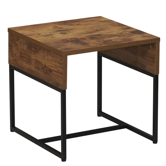 Household Essentials Wrap Square Side End Table Rustic Hickory Wood Grain and Black Metal