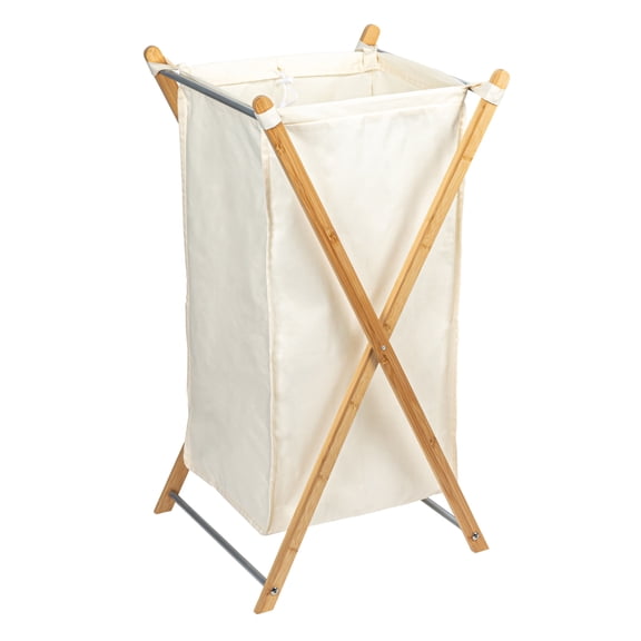Household Essentials X-Frame Bamboo Hamper, Washable Natural Liner and Bamboo Frame, Eco-Friendly and Renewable, Folds for Storage, Simple and Chic