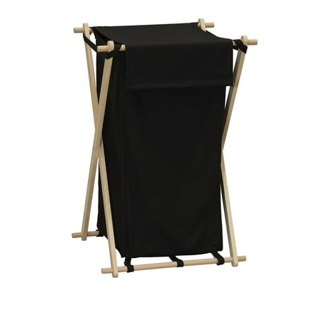 Household Essentials X-Frame Wood Laundry Hamper, Folding Wood Frame with Washable Poly-Cotton Bag