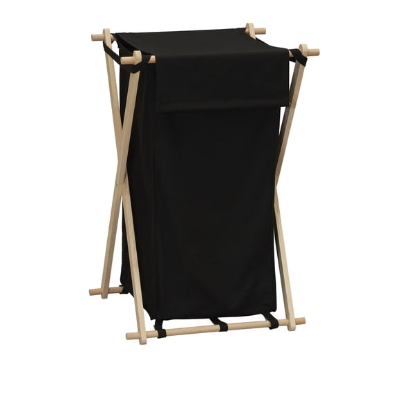 Household Essentials X-Frame Wood Laundry Hamper, Folding Wood Frame with Washable Poly-Cotton Bag