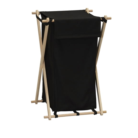 Household Essentials X-Frame Wood Laundry Hamper, Folding Wood Frame with Washable Poly-Cotton Bag
