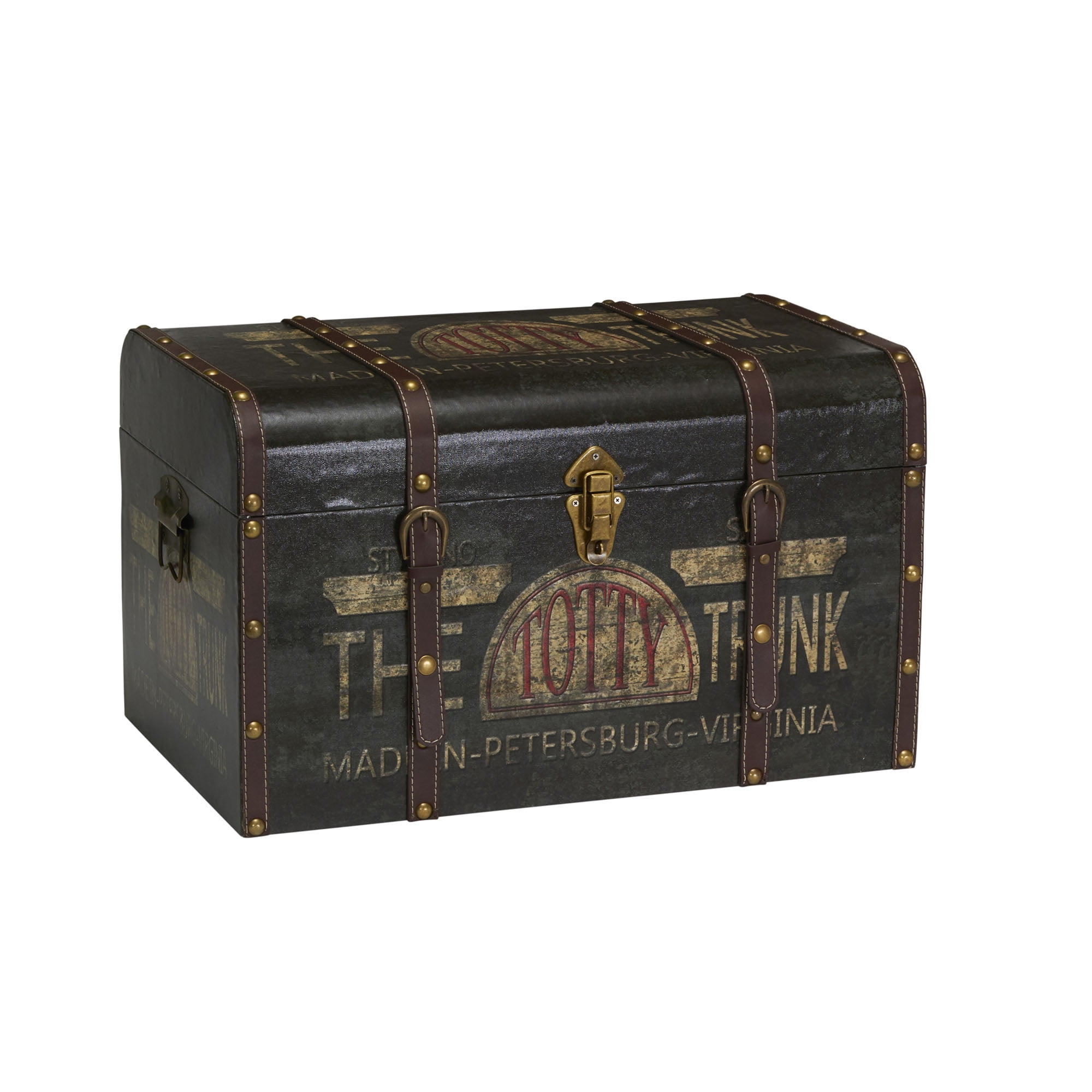 Large Vintage Brown Distressed Storage Trunk with Brass Accents