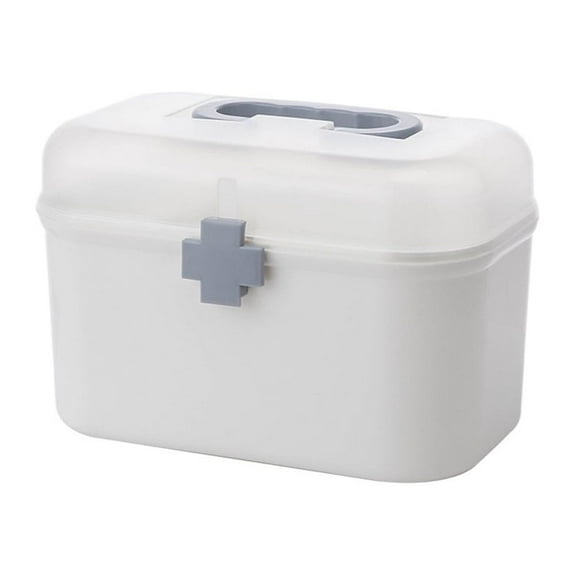 Household Family Medicine Plastic Storage Box Double Layer First Aid Bin with Handle Removable Tray Portable Large Capacity Emergency Kit Container Organizer