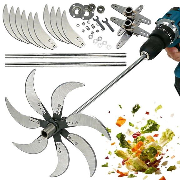 Household Farming Grass Shredder Knife Blades, Adjustable Diameter Vegetable Shredder Set with 12 Mou Ultra-Sharp Blades for Grass, Vegetables & Livestock Feed