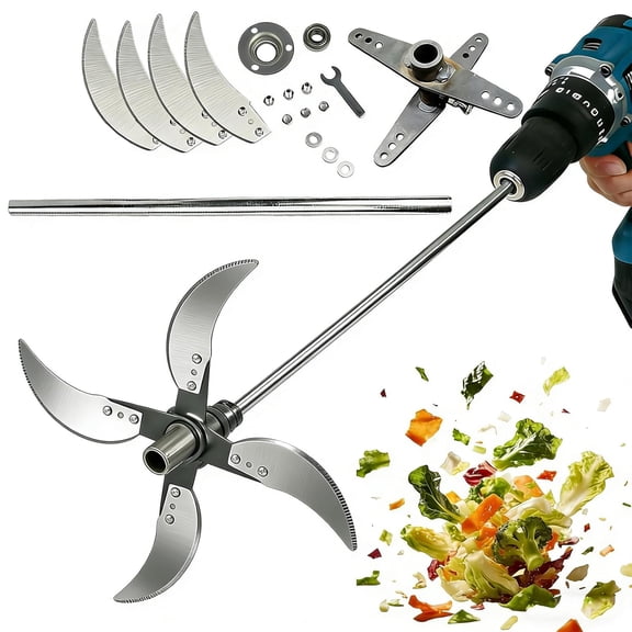 Household Farming Grass Shredder Knife Blades, Heavy-Duty Stainless Steel Ultra-Sharp Blades, Bucket Electric Adjustable Diameter Vegetable Shredder Set, Grass Cutter Vegetables Fruits