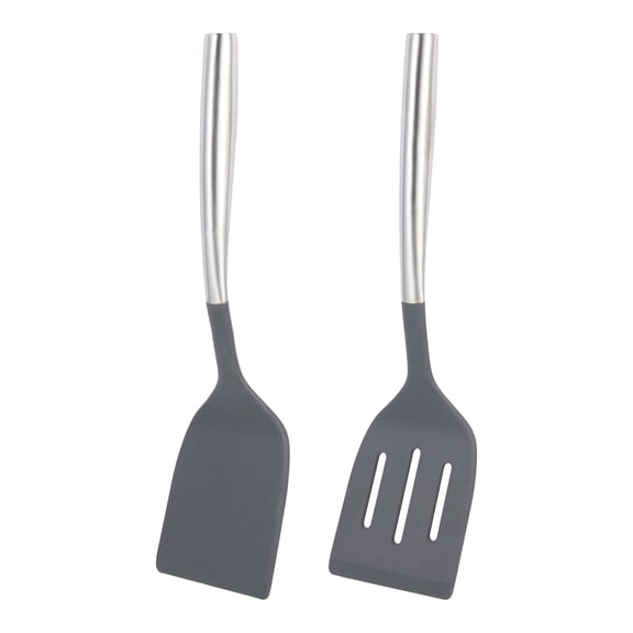 NIAIZEK Nonstick Silicone Flat Spatula Set, Cooking Utensils, Black, 2 Pieces for Kitchen Use