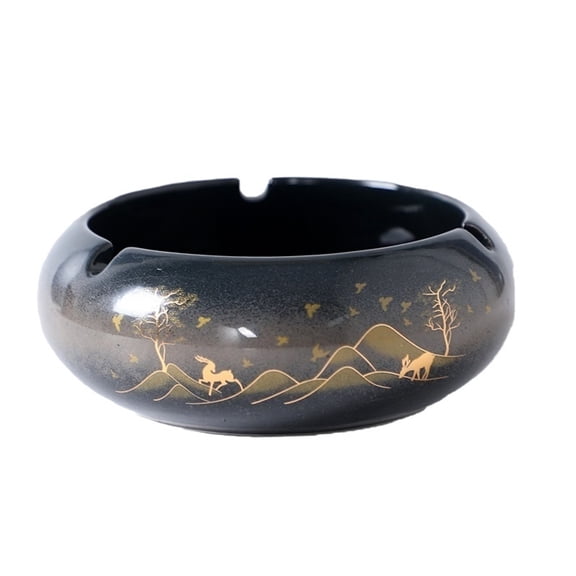 Household Glossy Patterned Ceramic Ashtray with Card Slot Windproof Suitable for Office Desktop Decoration