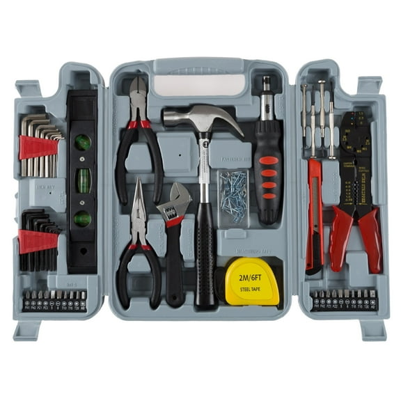 Household Hand Tools, 130 Piece Tool Set by Stalwart, Set Includes - Hammer, Wrench Set, Screwdriver Set, Pliers