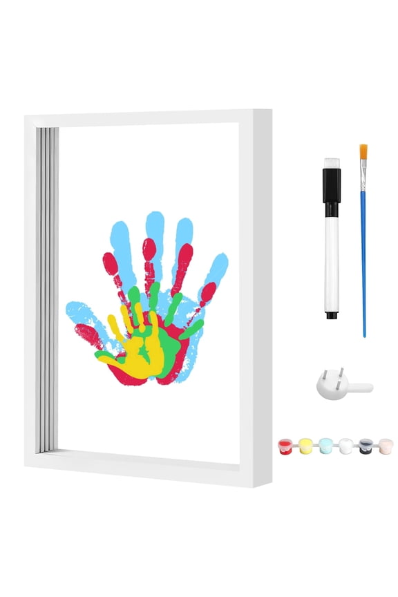Household Handprint Kit DIY Keepsake Frame with Ink, White Photo Frame 12.2" x 8.9" x 1.6", Includes Paints, Pen & Brush, Perfect New Parents Gift, Family Memory Craft