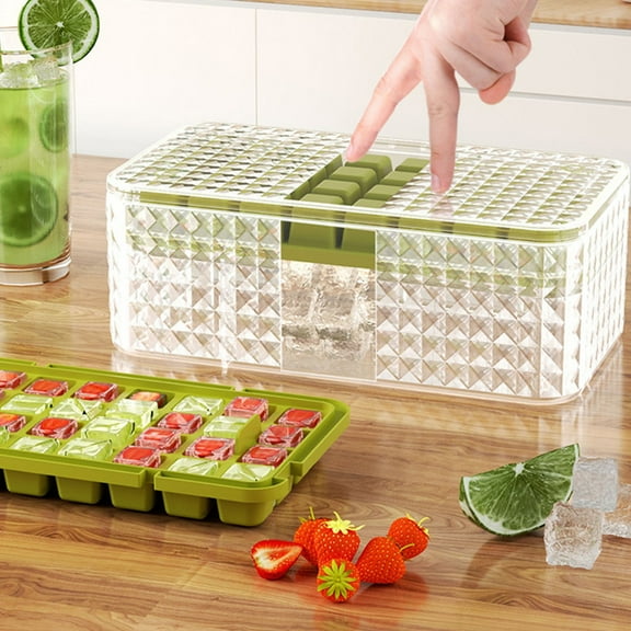 Household Ice Making Tray Under $5! Yannianjz 64-Cell Ice Mold with Lid, Silicone Ice Block Mold for Cocktail Whiskey Juice, Stackable Ice Tray with Storage Container for Freezer and Party Use