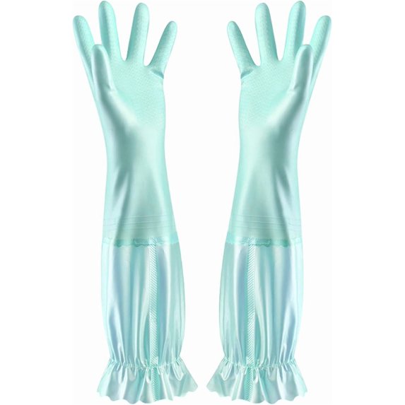Household Kitchen Cleaning Gloves Waterproof Cotton Lined Dishwashing Non-Slip Long Cuff Gloves