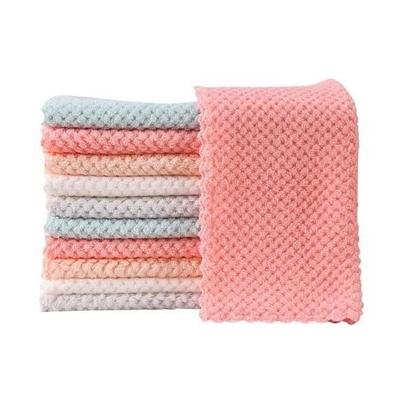 Household Kitchen Dishcloths With Ultra-Fine Coral Fleece Fibers Highly Absorbent And Oil-Degreasing 10 Pack, Pineapple Pattern Design For Enhanced Surface Friction No Fuzzing Or