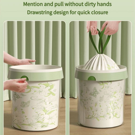 Household Kitchen Garbage Bag with Handle 45 * 50cm, Roll 100 Pieces, Drawstring Closure, Thick Drawstring